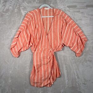 L*Space	Women's Dress Pfeiffer Wrap Stripe Coastal Vacation  L Orange/White